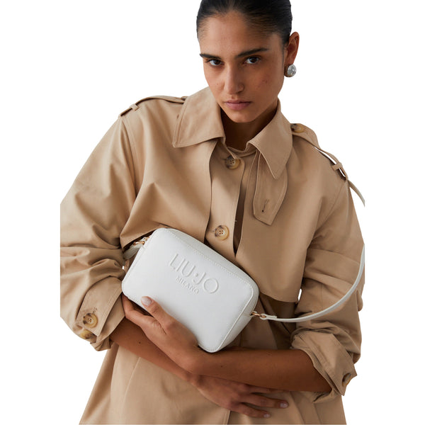 Borsa a tracolla bianca con stampa saffiano