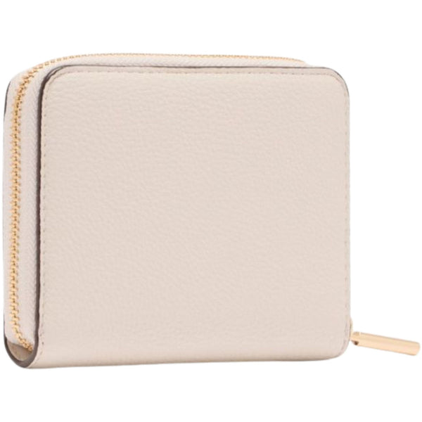 Portafoglio crema con zip e logo dorato