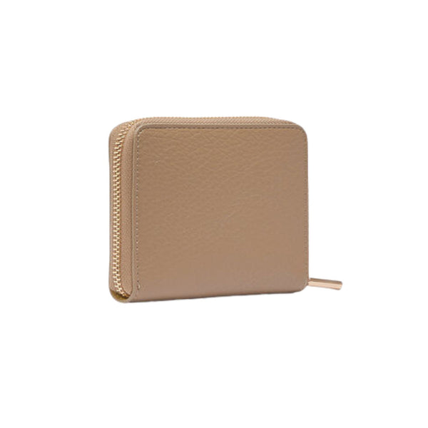Portafoglio Donna Beige, effetto bottalato, con logo in metallo frontale e zip around