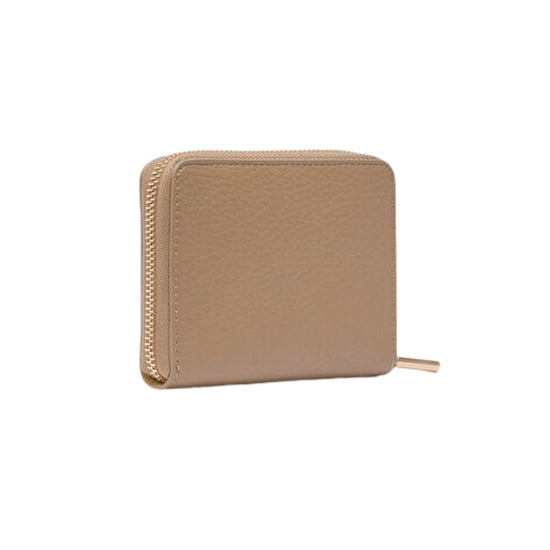 Portafoglio Donna Beige, effetto bottalato, con logo in metallo frontale e zip around