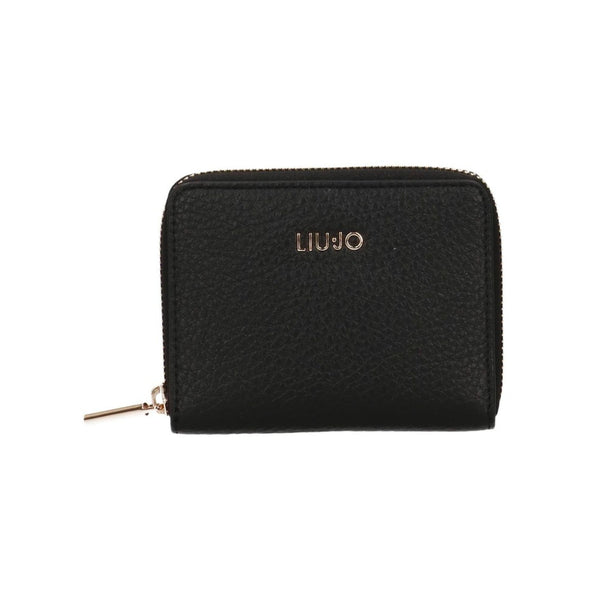 Portafoglio Donna compatto Nero, zip around, con logo in metallo frontale 