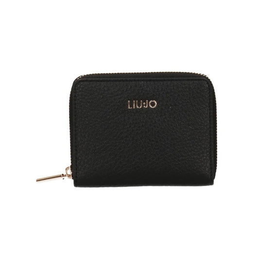 Portafoglio Donna compatto Nero, zip around, con logo in metallo frontale