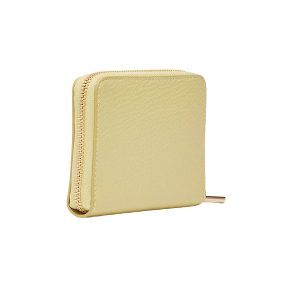 Portafoglio Donna Giallo, effetto bottalato, con logo in metallo frontale e zip around