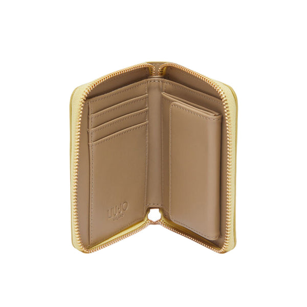 Portafoglio Donna Giallo, effetto bottalato, con logo in metallo frontale e zip around