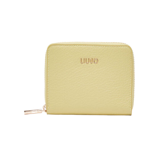 Portafoglio Donna Giallo, effetto bottalato, con logo in metallo frontale e zip around