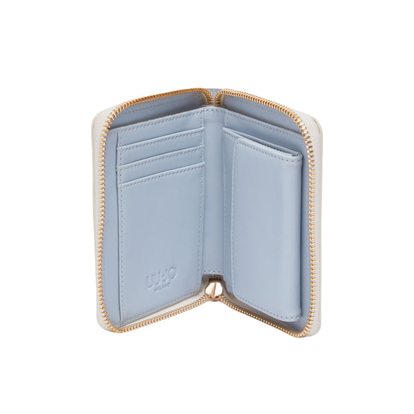 Portafoglio Donna Bianco compatto, dall'effetto bottalato, con interno a contrasto