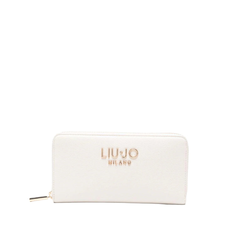 Portafoglio rettangolare bianco con dettagli oro