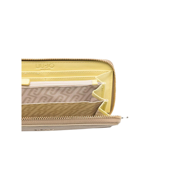 Portafoglio rettangolare beige con dettagli oro