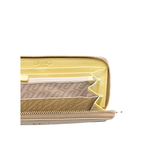 Portafoglio rettangolare beige con dettagli oro