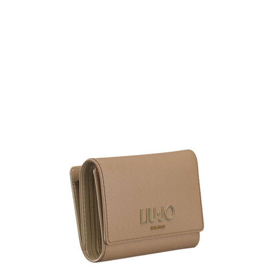 Portafoglio Donna Beige, con numerosi slot e bottone