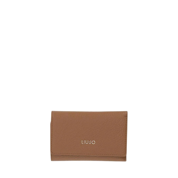 Portafoglio marrone con chiusura con patta e clip