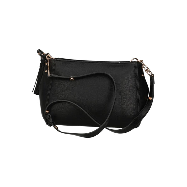 Borsa a tracolla nera in ecopelle dettagli in oro