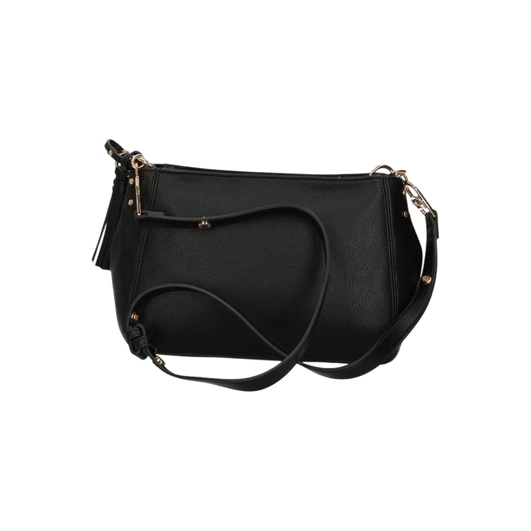 Borsa a tracolla nera in ecopelle dettagli in oro