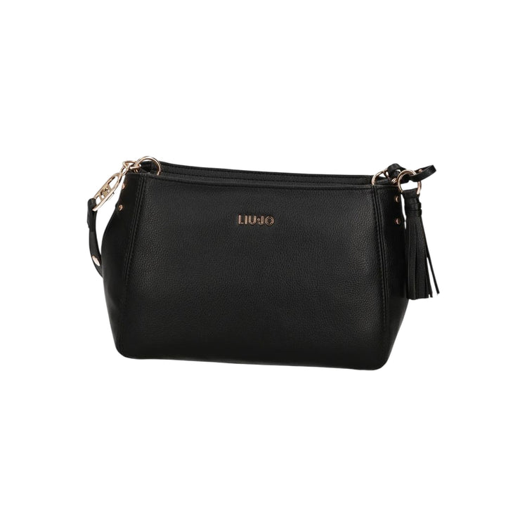 Borsa a tracolla nera in ecopelle dettagli in oro