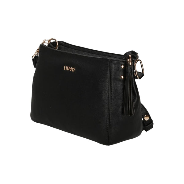 Borsa a tracolla nera in ecopelle dettagli in oro