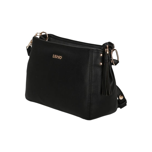 Borsa a tracolla nera in ecopelle dettagli in oro