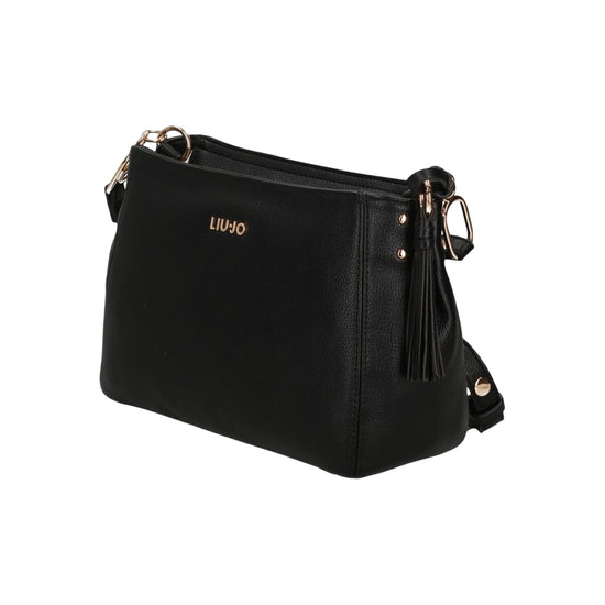 Borsa a tracolla nera in ecopelle dettagli in oro