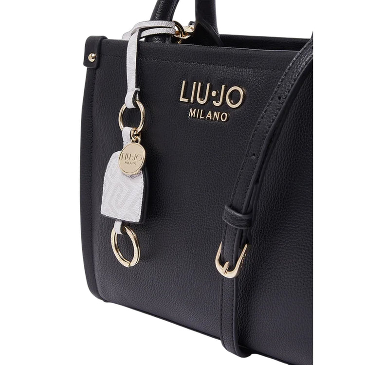 Borsa a mano nera con charm rimovibile 