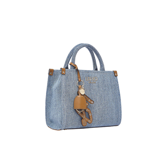 Borsa a mano in denim con charm