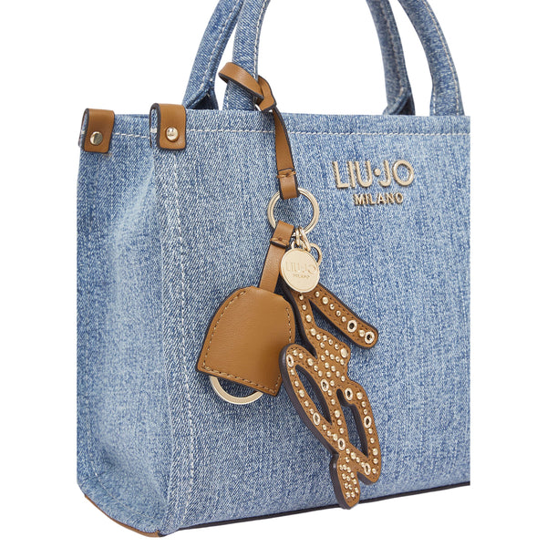 Borsa a mano in denim con charm