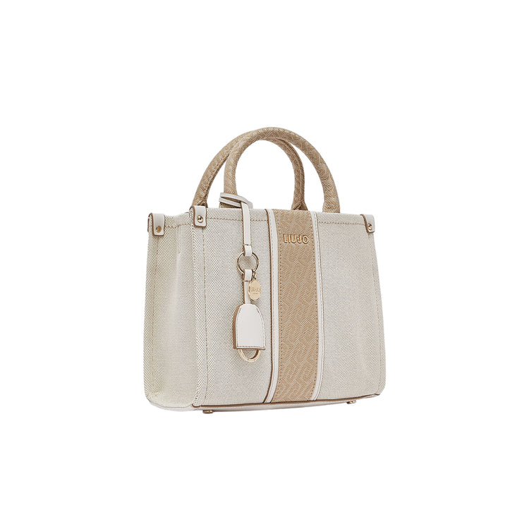 Borsa a mano con inserto jacquard e tracolla