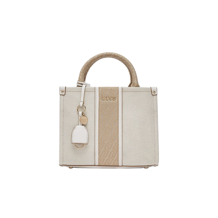 Borsa a mano con inserto jacquard e tracolla