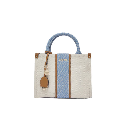 Borsa a mano beige e denim con tracolla