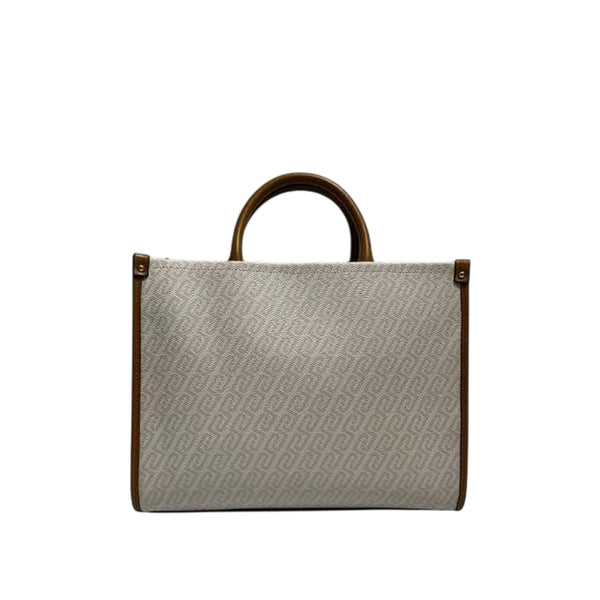 Borsa a mano con logo all-over beige e marrone