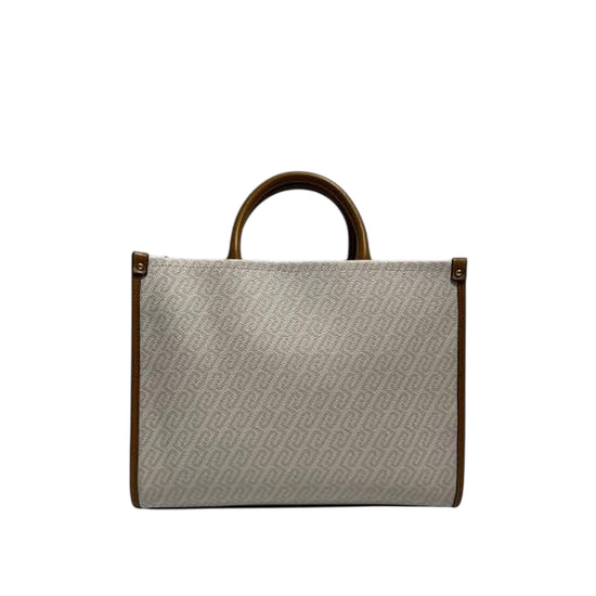 Borsa a mano con logo all-over beige e marrone