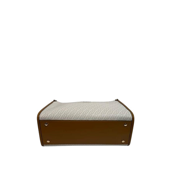 Borsa a mano con logo all-over beige e marrone