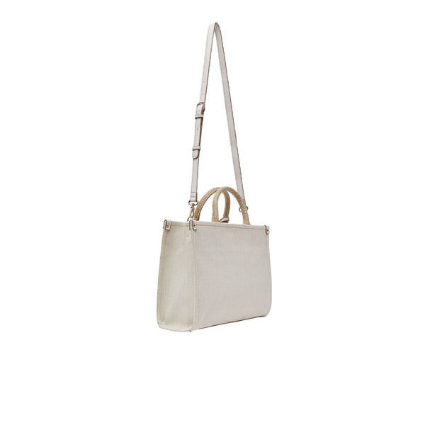 Borsa media a mano color crema e jacquard