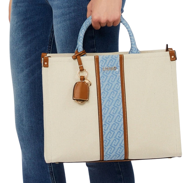 Borsa a mano da donna denim e beige