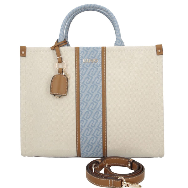 Borsa a mano da donna denim e beige