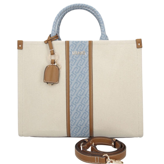 Borsa a mano da donna denim e beige