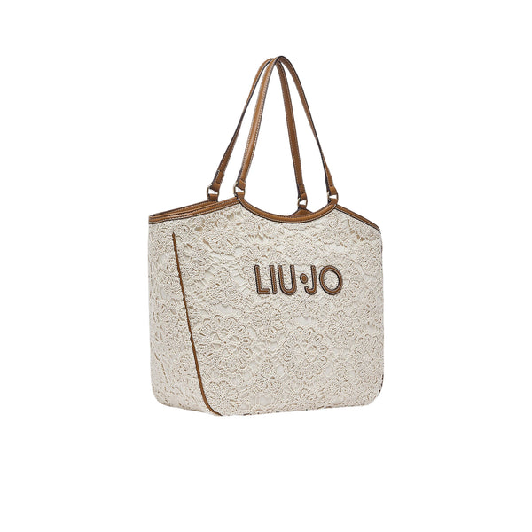 Borsa tote grande in pizzo con logo 