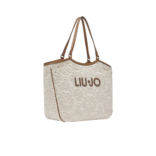 Borsa tote grande in pizzo con logo 
