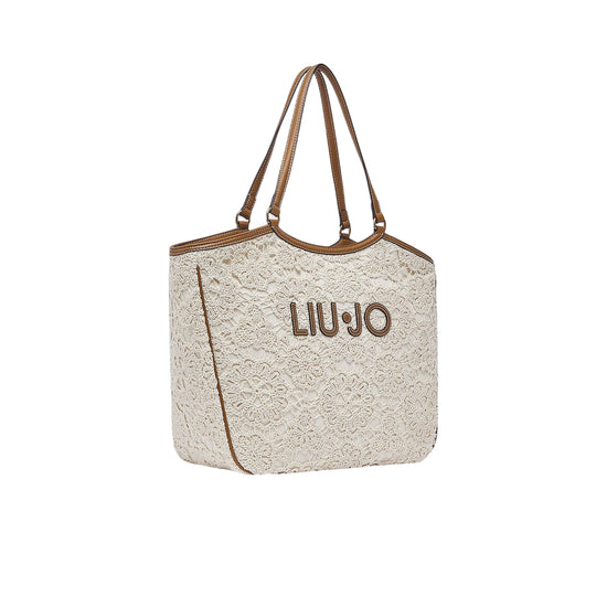 Borsa tote grande in pizzo con logo 