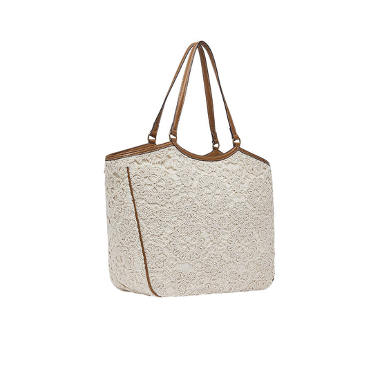 Borsa tote grande in pizzo con logo 