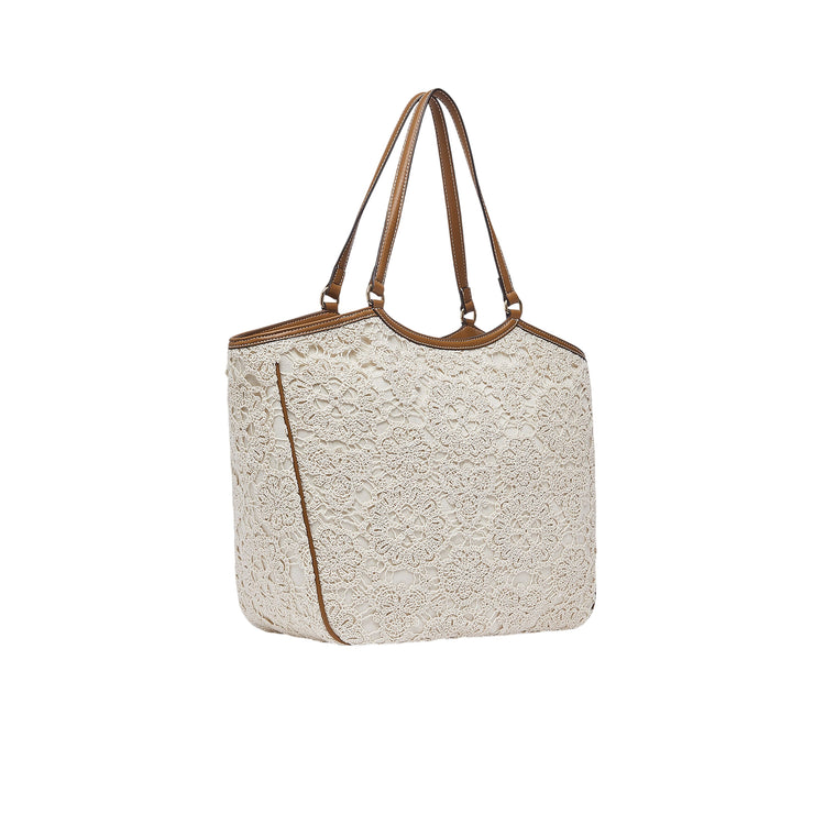 Borsa tote grande in pizzo con logo 
