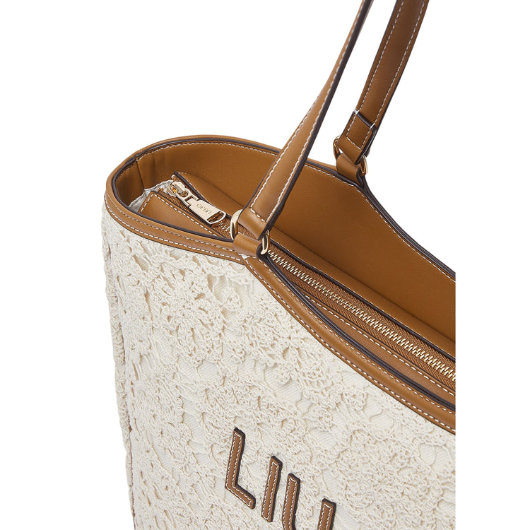 Borsa tote grande in pizzo con logo 