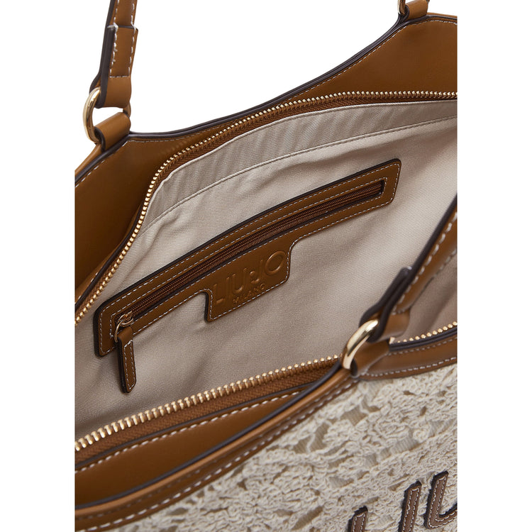 Borsa tote grande in pizzo con logo 