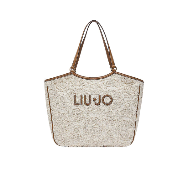Borsa tote grande in pizzo con logo 