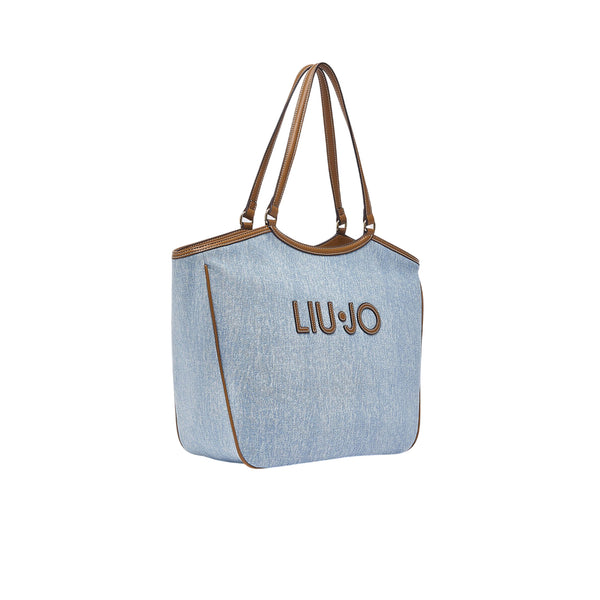 Tote grande in denim con maxi logo 