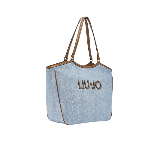 Tote grande in denim con maxi logo 