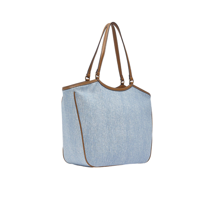 Tote grande in denim con maxi logo 