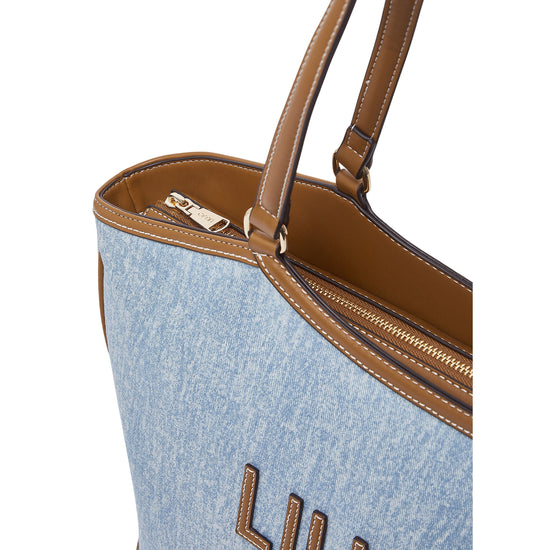 Tote grande in denim con maxi logo 