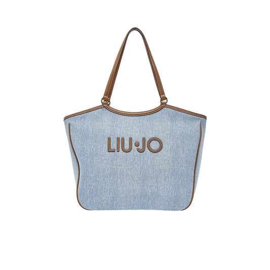 Tote grande in denim con maxi logo 