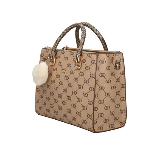 Borsa Donna a bauletto beige con cuore bianco