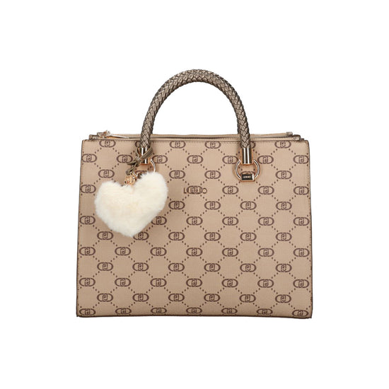 Borsa Donna a bauletto beige con cuore bianco