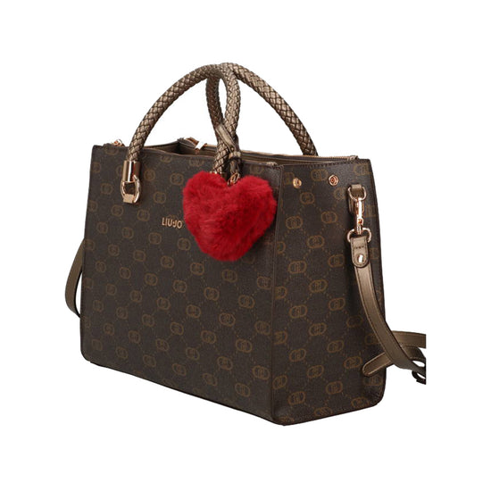 Borsa Donna a bauletto marrone con cuore rosso laterale 